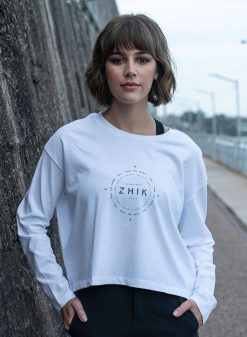 New Zhik T-Shirt En Coton A Manches Longues Imprime Boussole Pour Femmes